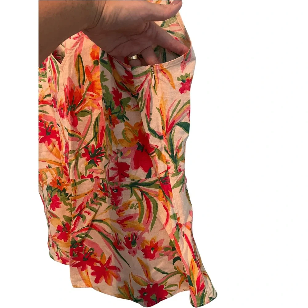 J.Crew Womens Floral Linen V-Neck Peplum Tank Top Pink Orange G5318 Size 12